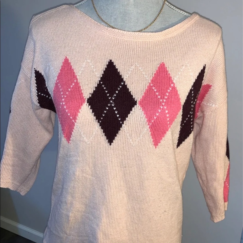 New York and Co Pink Argyle Sweater